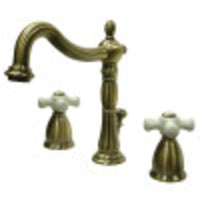 Thumbnail for Kingston Brass KB1973PX Heritage Widespread Bathroom Faucet with Brass Pop-Up, Antique Brass - BNGBath
