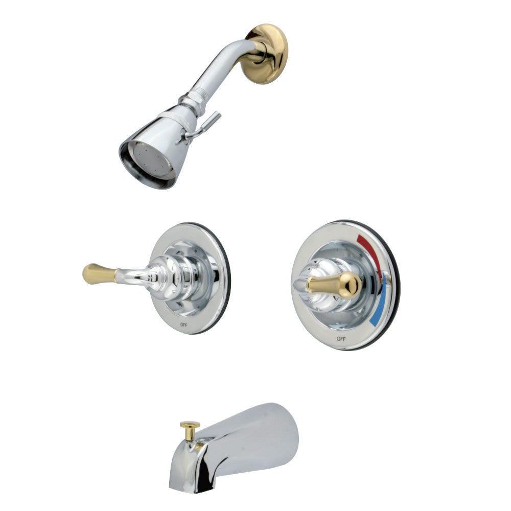 Kingston Brass GKB674 Water Saving Magellan Tub & Shower Faucet with Pressure Balanced Valve, Polished Chrome with Polished Brass Trim - BNGBath