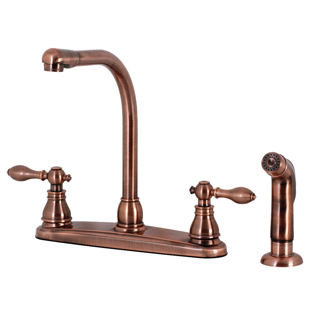 Kingston Brass KB716ACLSP American Classic Centerset Kitchen Faucet with Side Sprayer, Antique Copper - BNGBath