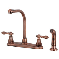 Thumbnail for Kingston Brass KB716ACLSP American Classic Centerset Kitchen Faucet with Side Sprayer, Antique Copper - BNGBath