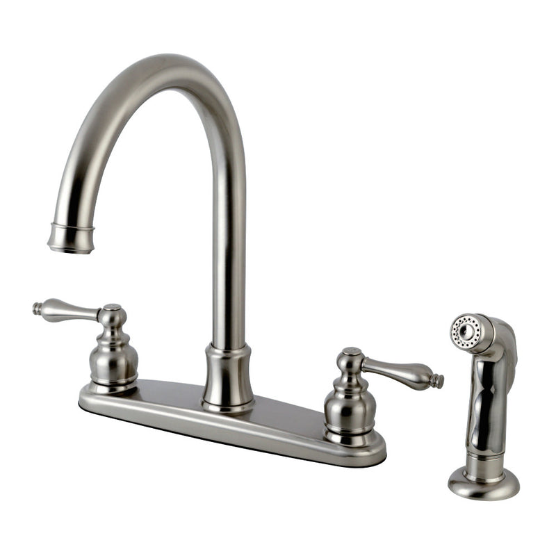Kingston Brass FB7798ALSP Victorian 8-Inch Centerset Kitchen Faucet with Sprayer, Brushed Nickel - BNGBath