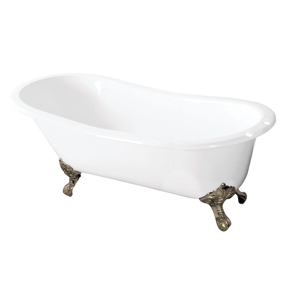 Aqua Eden VCT7D5731B8 57-Inch Cast Iron Slipper Clawfoot Tub with 7-Inch Faucet Drillings, White/Brushed Nickel - BNGBath