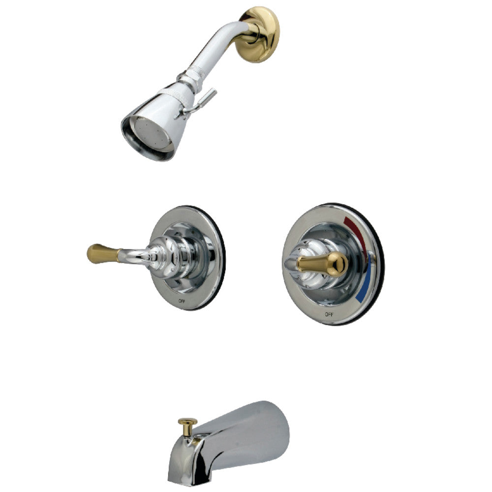 Kingston Brass KB674 Tub and Shower Faucet, Polished Chrome/Polished Brass - BNGBath