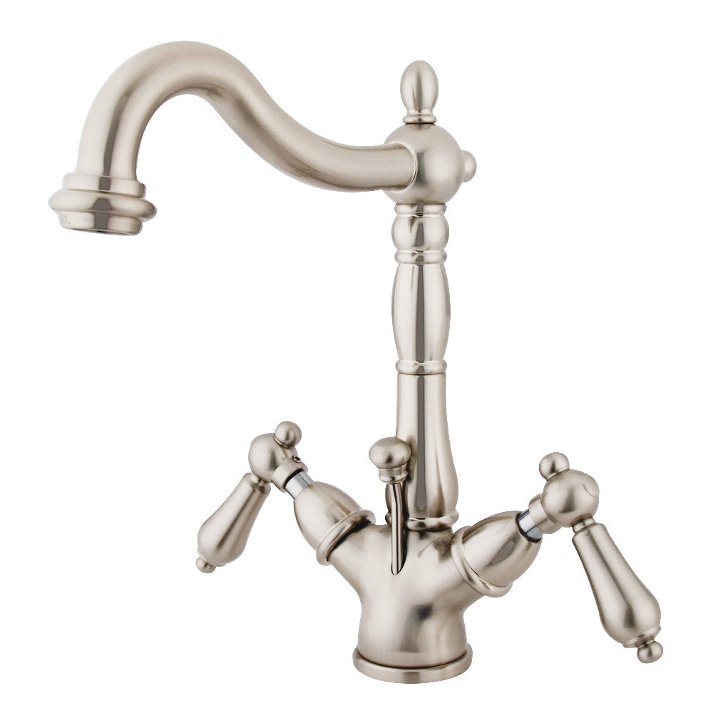 Kingston Brass KS1438AL Heritage Two-Handle Bathroom Faucet with Brass Pop-Up and Cover Plate, Brushed Nickel - BNGBath