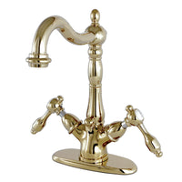 Thumbnail for Kingston Brass KS1432TAL Tudor Two-Handle Bathroom Faucet with Brass Pop-Up and Cover Plate, Polished Brass - BNGBath