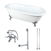 Thumbnail for Aqua Eden KCT7D663013C1 66-Inch Cast Iron Double Ended Clawfoot Tub Combo with Faucet and Supply Lines, White/Polished Chrome - BNGBath