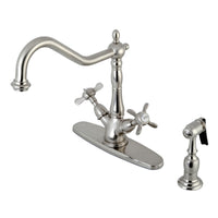 Thumbnail for Kingston Brass KS1238BEXBS Mono Deck Mount Kitchen Faucet with Brass Sprayer, Brushed Nickel - BNGBath