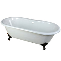 Thumbnail for Aqua Eden VCT7D663013NB5 66-Inch Cast Iron Double Ended Clawfoot Tub with 7-Inch Faucet Drillings, White/Oil Rubbed Bronze - BNGBath