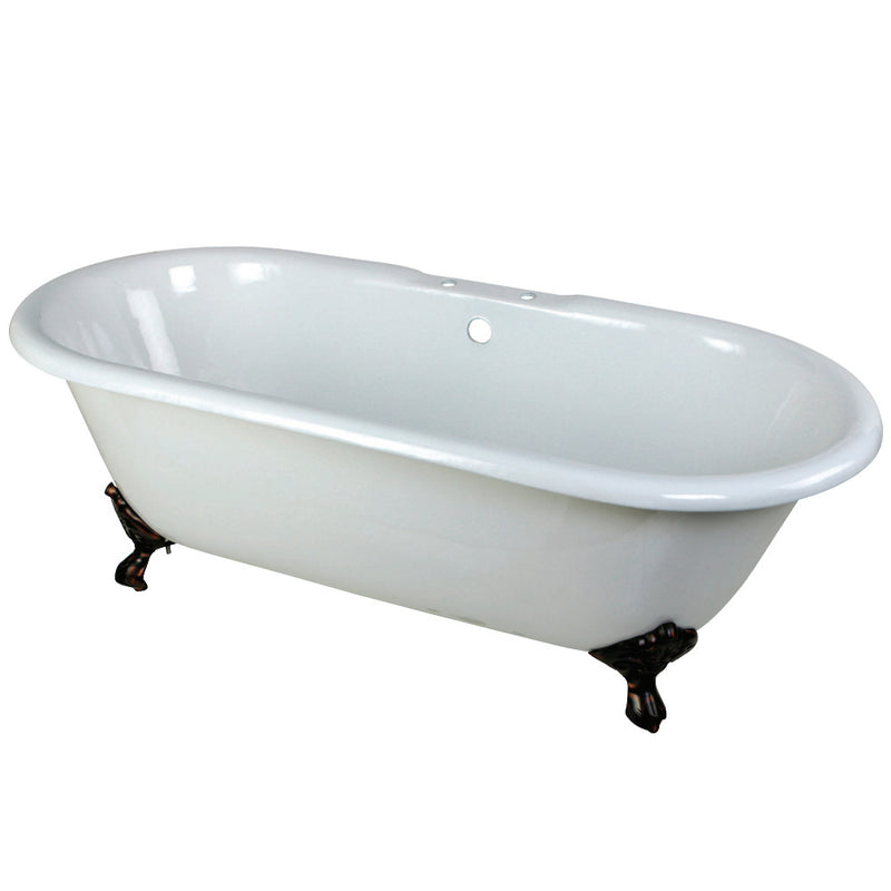 Aqua Eden VCT7D663013NB5 66-Inch Cast Iron Double Ended Clawfoot Tub with 7-Inch Faucet Drillings, White/Oil Rubbed Bronze - BNGBath