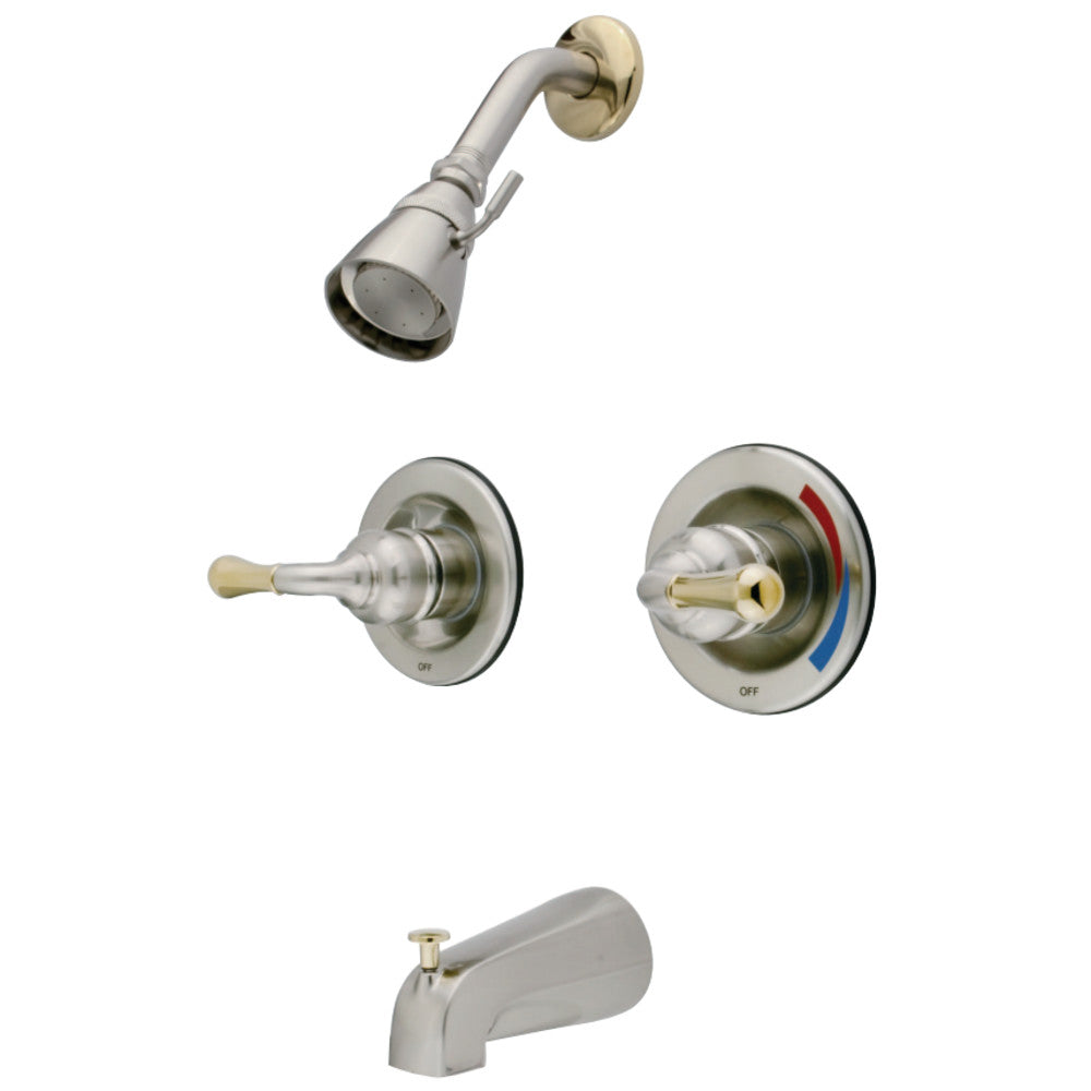 Kingston Brass GKB679 Magellan Pressure Balanced Tub and Shower Faucet, Brushed Nickel/Polished Brass - BNGBath