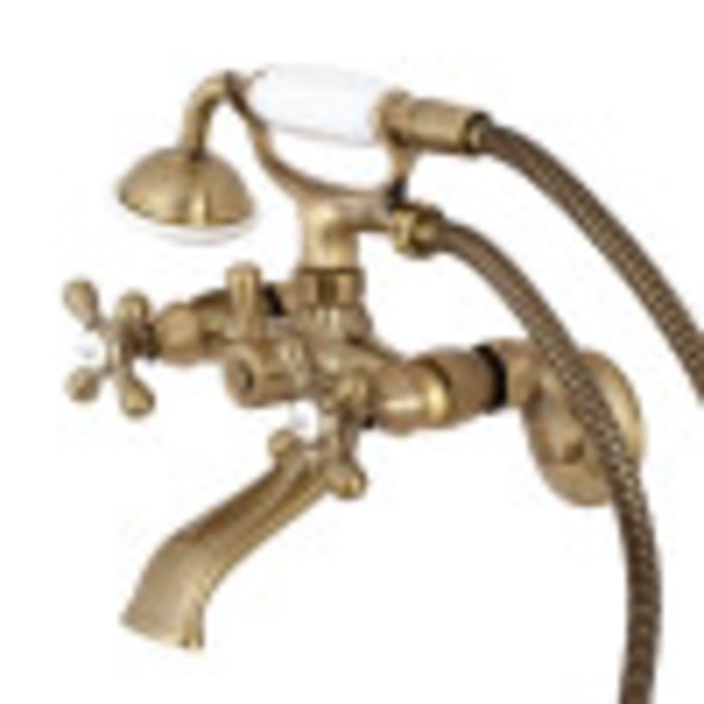 Kingston Brass KS265AB Kingston Tub Wall Mount Clawfoot Tub Faucet with Hand Shower, Antique Brass - BNGBath