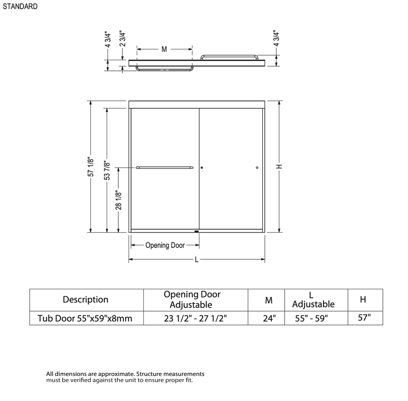 Chrome 6mm Semi-Frameless Slider Tub Door With Clear Glass, MAAX Kameleon 55-59X57IN - BNGBath