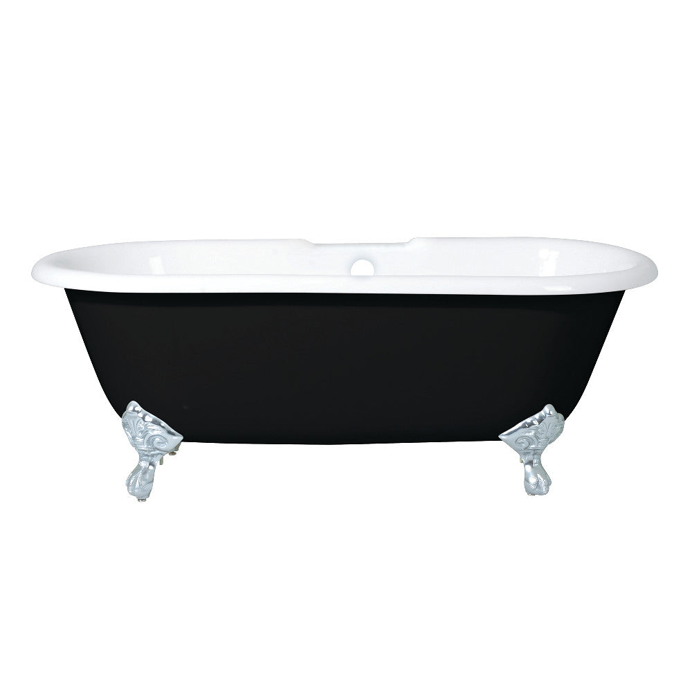 Aqua Eden VBT7D663013NB1 66-Inch Cast Iron Double Ended Clawfoot Tub with 7-Inch Faucet Drillings, Black/White/Polished Chrome - BNGBath