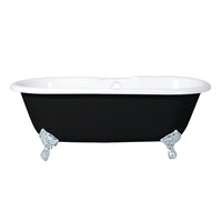 Thumbnail for Aqua Eden VBT7D663013NB1 66-Inch Cast Iron Double Ended Clawfoot Tub with 7-Inch Faucet Drillings, Black/White/Polished Chrome - BNGBath