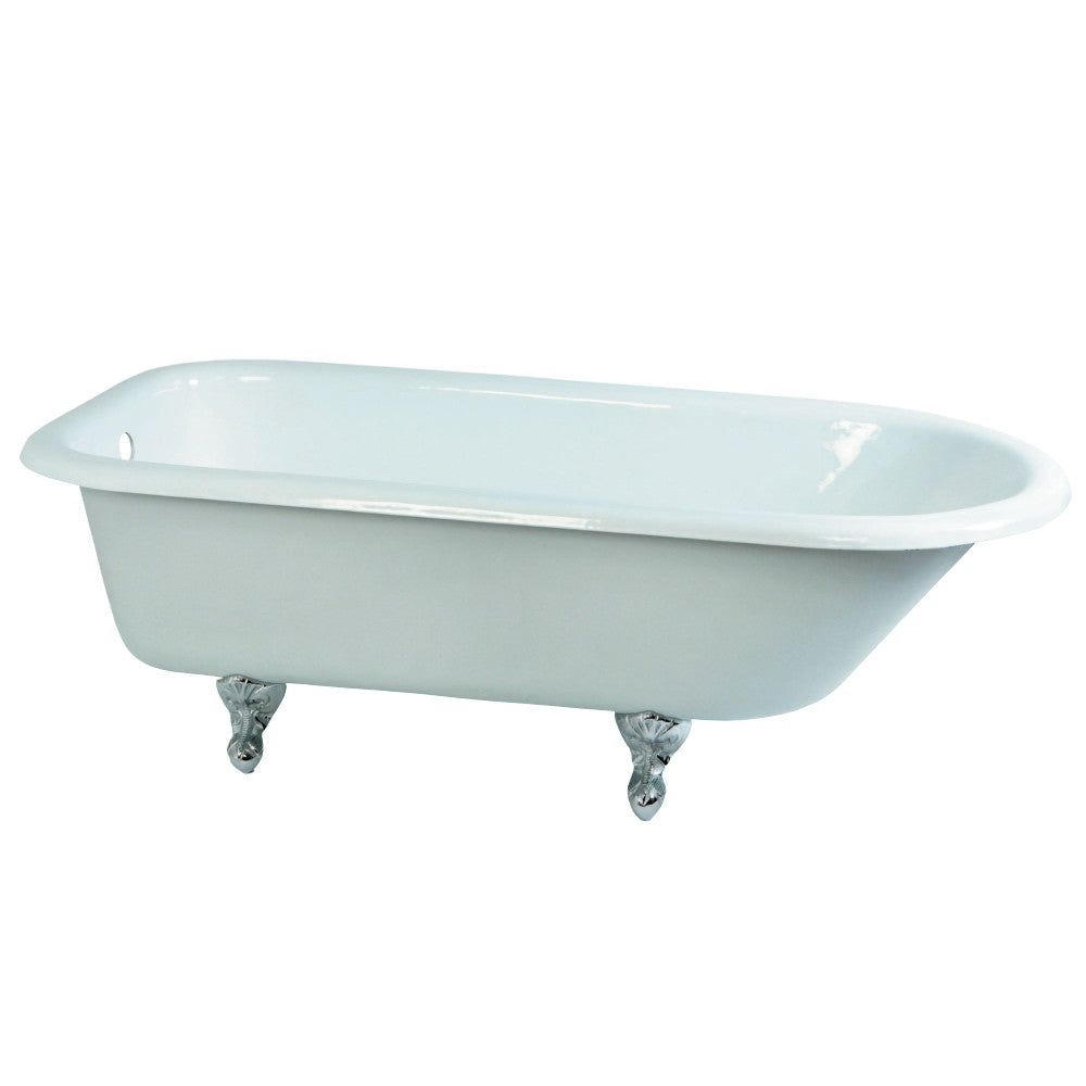 Aqua Eden VCTND673123T1 67-Inch Cast Iron Roll Top Clawfoot Tub (No Faucet Drillings), White/Polished Chrome - BNGBath