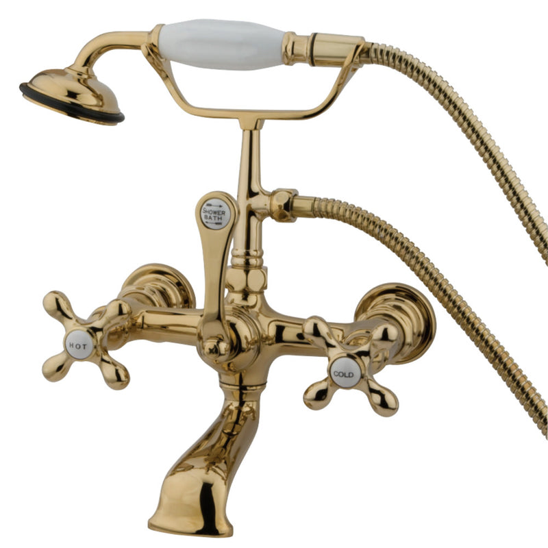 Kingston Brass CC557T2 Vintage 7-Inch Wall Mount Tub Faucet with Hand Shower, Polished Brass - BNGBath