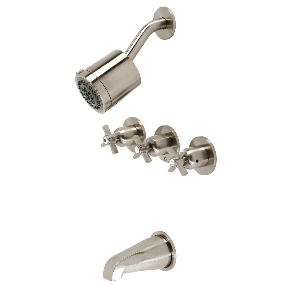Kingston Brass KBX8138ZX Millennium Three-Handle Tub and Shower Faucet, Brushed Nickel - BNGBath