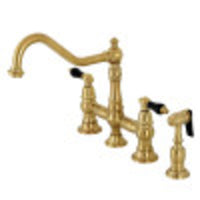 Thumbnail for Kingston Brass KS3277PKLBS Duchess Bridge Kitchen Faucet with Brass Sprayer, Brushed Brass - BNGBath