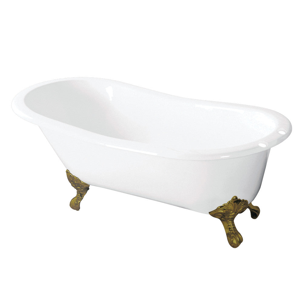 Aqua Eden VCT7D5431B2 54-Inch Cast Iron Slipper Clawfoot Tub with 7-Inch Faucet Drillings, White/Polished Brass - BNGBath