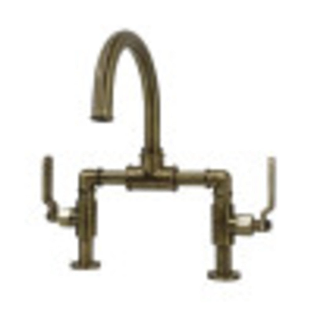 Kingston Brass KS2173KL Whitaker Industrial Style Bridge Bathroom Faucet with Pop-Up Drain, Antique Brass - BNGBath