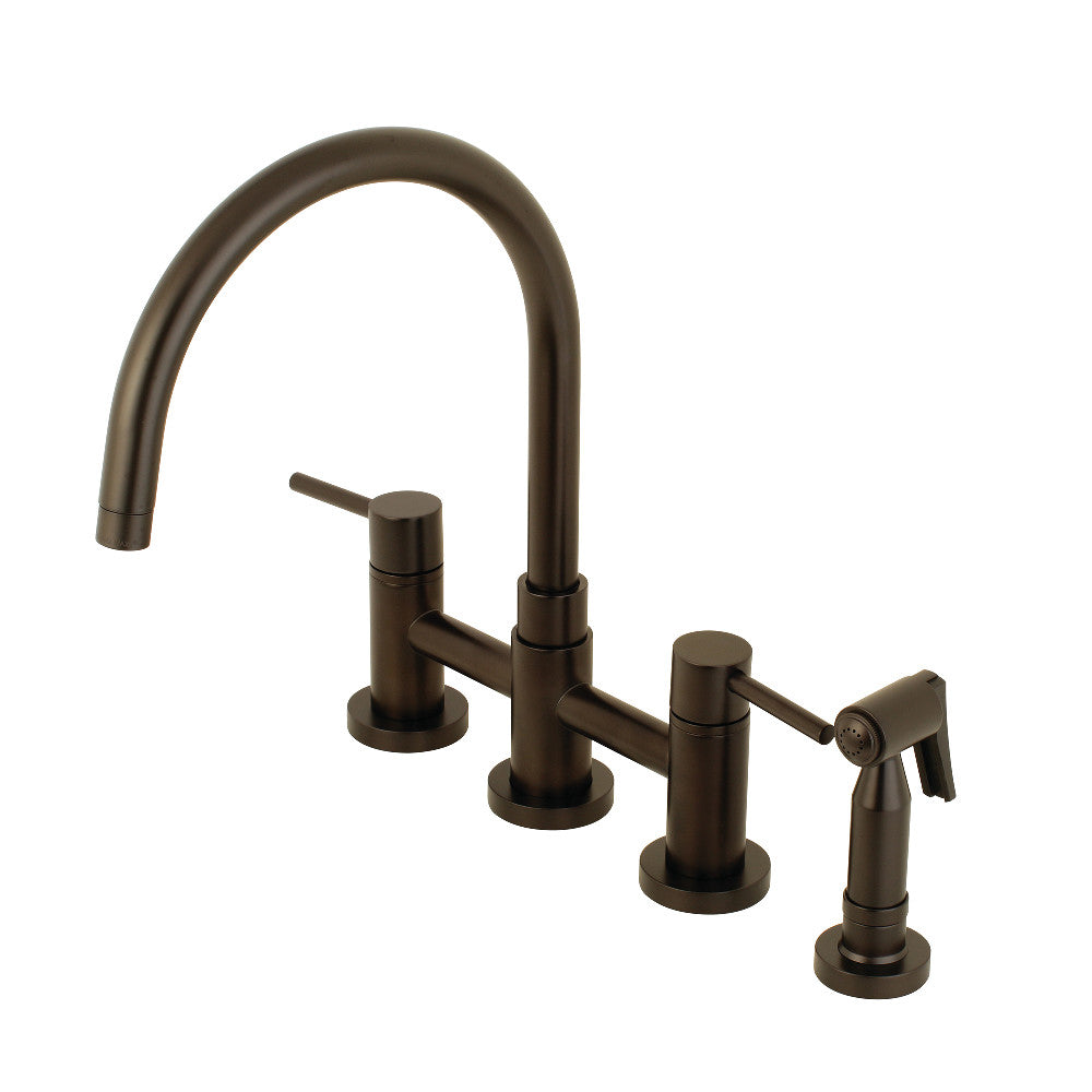 Kingston Brass KS8275DLBS Concord Two-Handle Bridge Kitchen Faucet with Brass Side Sprayer, Oil Rubbed Bronze - BNGBath
