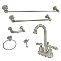 Thumbnail for Kingston Brass KBK3618AL 4 in. Bathroom Faucet with 5-Piece Bathroom Hardware Combo, Brushed Nickel - BNGBath