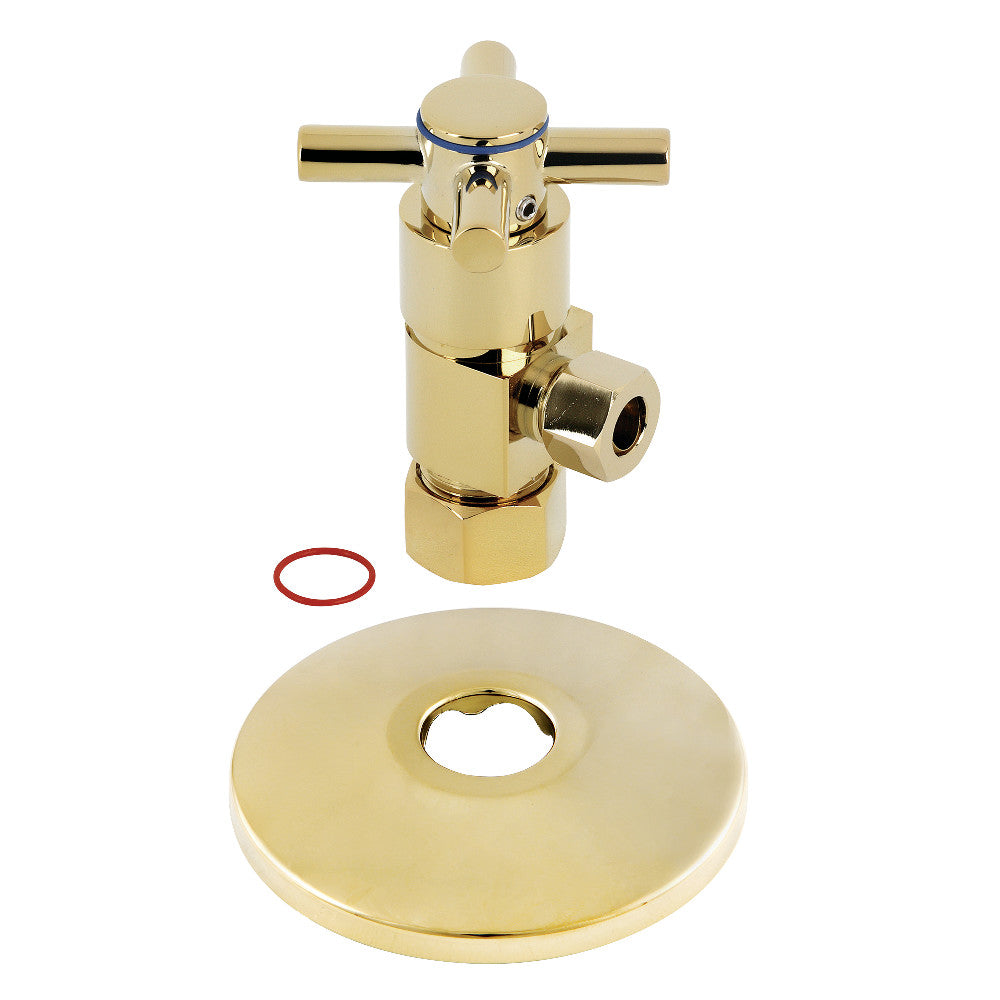 Kingston Brass CD53302DXK 5/8"O.D x 3/8" O.D Anti-Seize Deluxe Quarter Turn Ceramic Hardisc Cartridge Angle Stop with Flange, Polished Brass - BNGBath