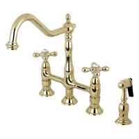 Thumbnail for Kingston Brass KS1272AXBS Heritage Bridge Kitchen Faucet with Brass Sprayer, Polished Brass - BNGBath