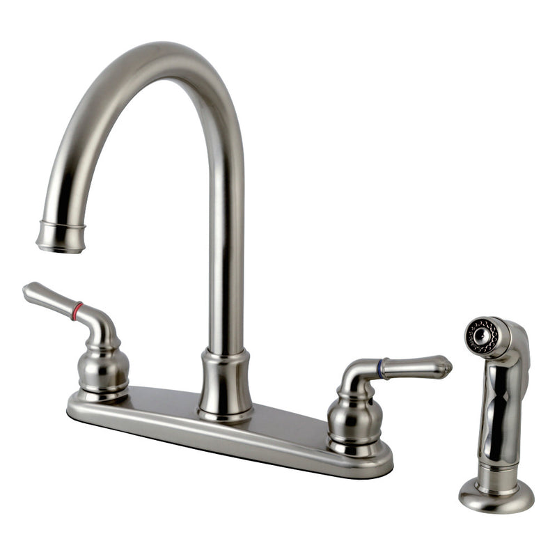 Kingston Brass FB7798NMLSP Naples 8-Inch Centerset Kitchen Faucet with Sprayer, Brushed Nickel - BNGBath