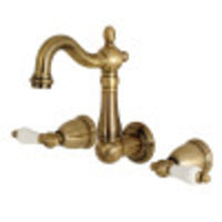 Thumbnail for Kingston Brass KS1223PL 8-Inch Center Wall Mount Bathroom Faucet, Antique Brass - BNGBath