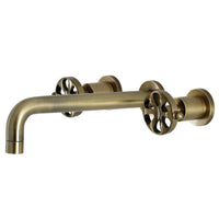 Thumbnail for Kingston Brass KS8023RX Belknap Two-Handle Wall Mount Tub Faucet, Antique Brass - BNGBath