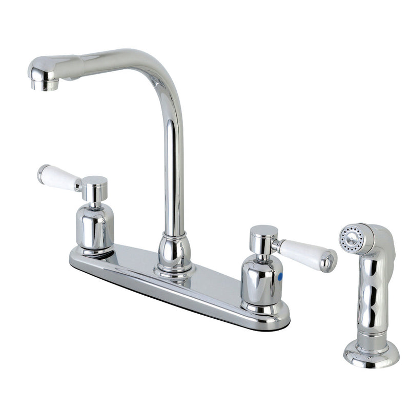 Kingston Brass FB751DPLSP Paris 8-Inch Centerset Kitchen Faucet with Sprayer, Polished Chrome - BNGBath