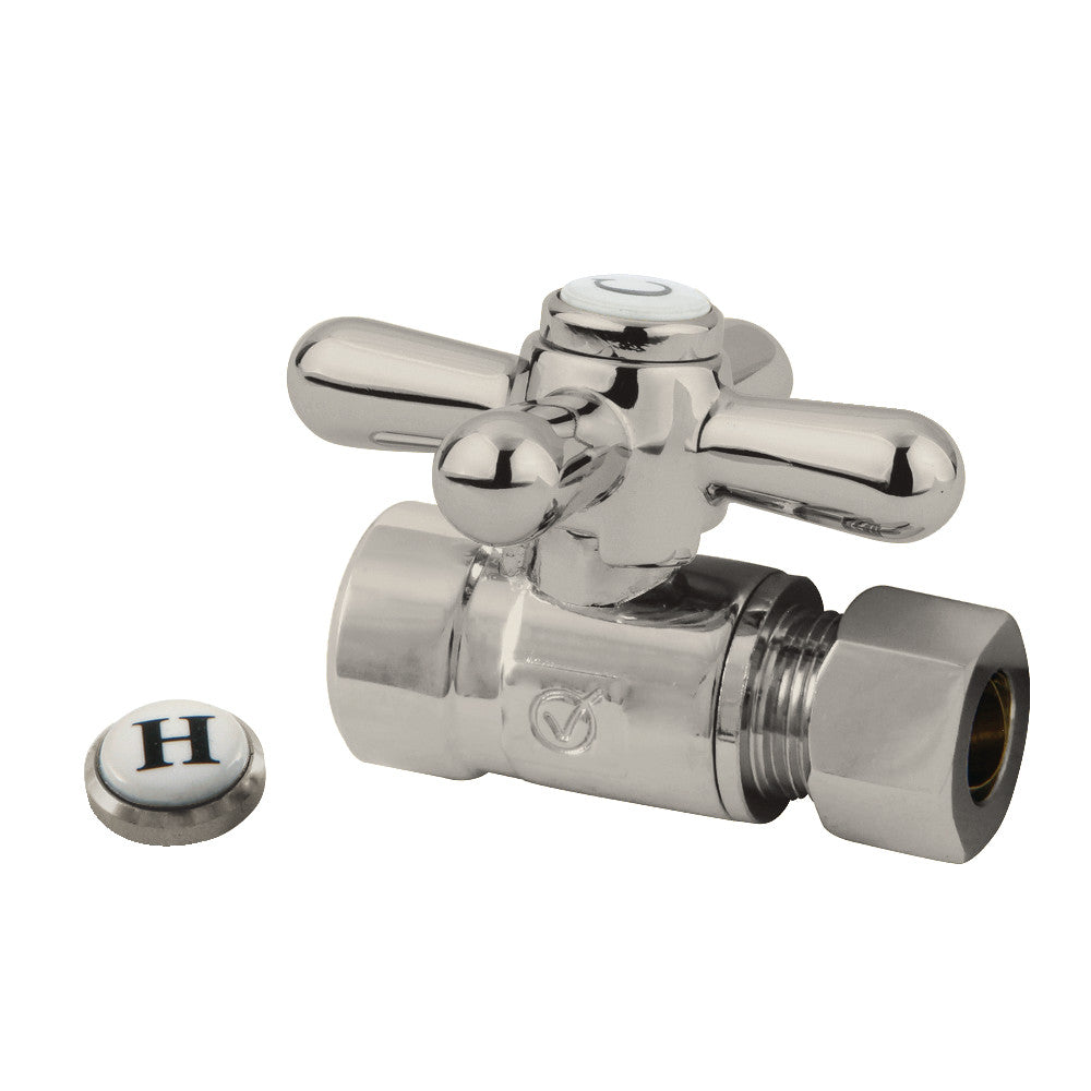 Kingston Brass CC43258X 1/2" Sweat, 3/8" O.D. Comp Straight Shut-Off Valve, Brushed Nickel - BNGBath