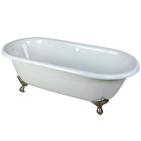 Thumbnail for Aqua Eden VCTND663013NB8 66-Inch Cast Iron Double Ended Clawfoot Tub (No Faucet Drillings), White/Brushed Nickel - BNGBath