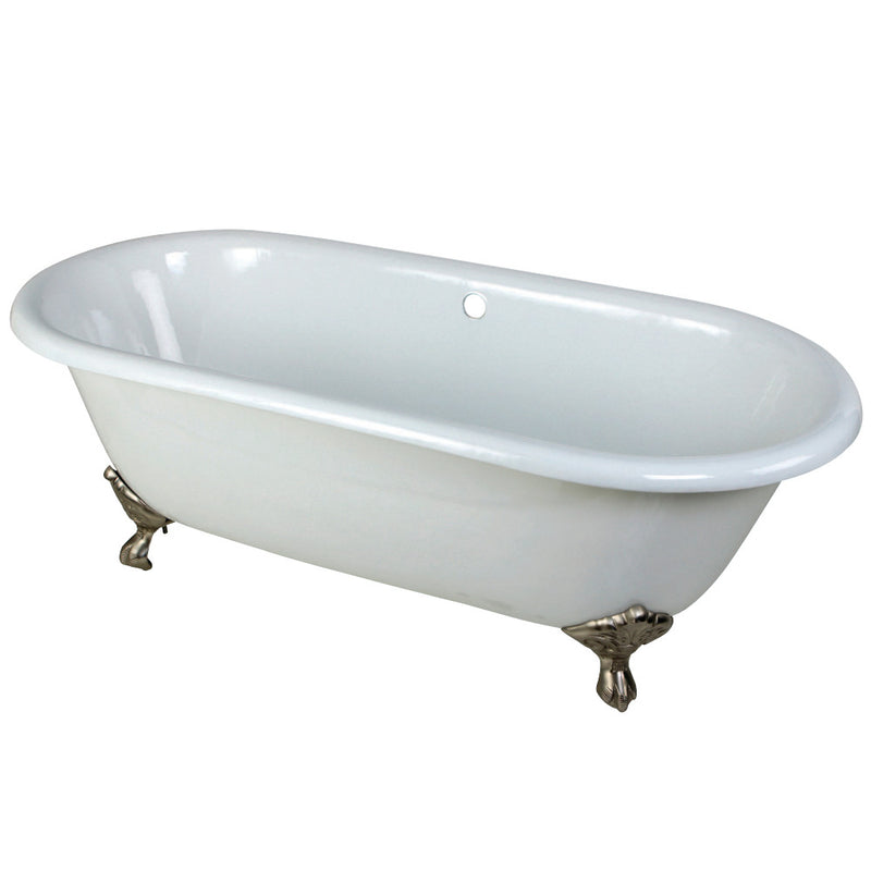 Aqua Eden VCTND663013NB8 66-Inch Cast Iron Double Ended Clawfoot Tub (No Faucet Drillings), White/Brushed Nickel - BNGBath