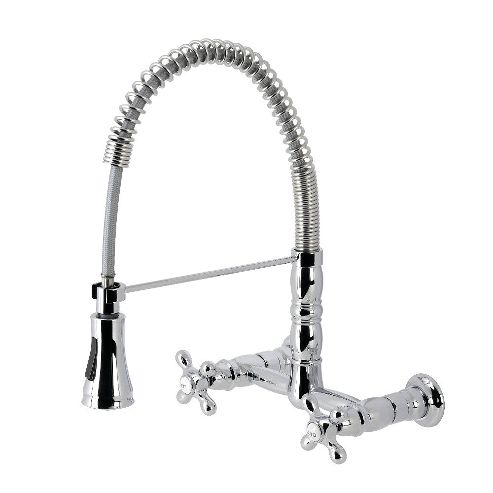 Gourmetier GS1241AX Heritage Two-Handle Wall-Mount Pull-Down Sprayer Kitchen Faucet, Polished Chrome - BNGBath