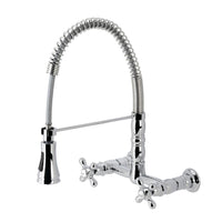 Thumbnail for Gourmetier GS1241AX Heritage Two-Handle Wall-Mount Pull-Down Sprayer Kitchen Faucet, Polished Chrome - BNGBath