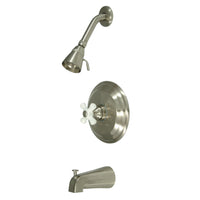 Thumbnail for Kingston Brass GKB3638PX Water Saving Restoration Tub and Shower Faucet with Porcelain Cross Handles, Brushed Nickel - BNGBath