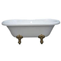 Thumbnail for Aqua Eden VT7DS673023H2 67-Inch Acrylic Double Ended Clawfoot Tub with 7-Inch Faucet Drillings, White/Polished Brass - BNGBath