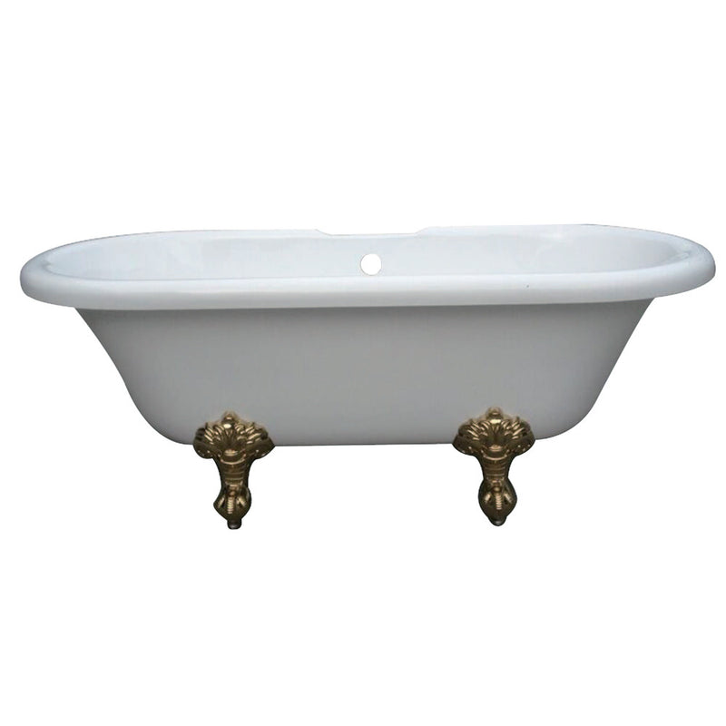 Aqua Eden VT7DS673023H2 67-Inch Acrylic Double Ended Clawfoot Tub with 7-Inch Faucet Drillings, White/Polished Brass - BNGBath