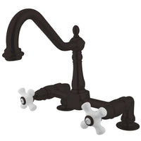 Thumbnail for Kingston Brass KS1145PX Heritage Two-Handle Bridge Kitchen Faucet, Oil Rubbed Bronze - BNGBath