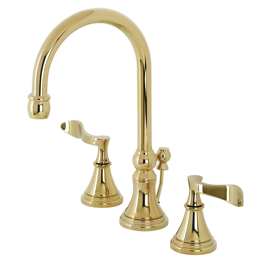 Kingston Brass KS2982CFL Century Widespread Bathroom Faucet with Brass Pop-Up, Polished Brass - BNGBath