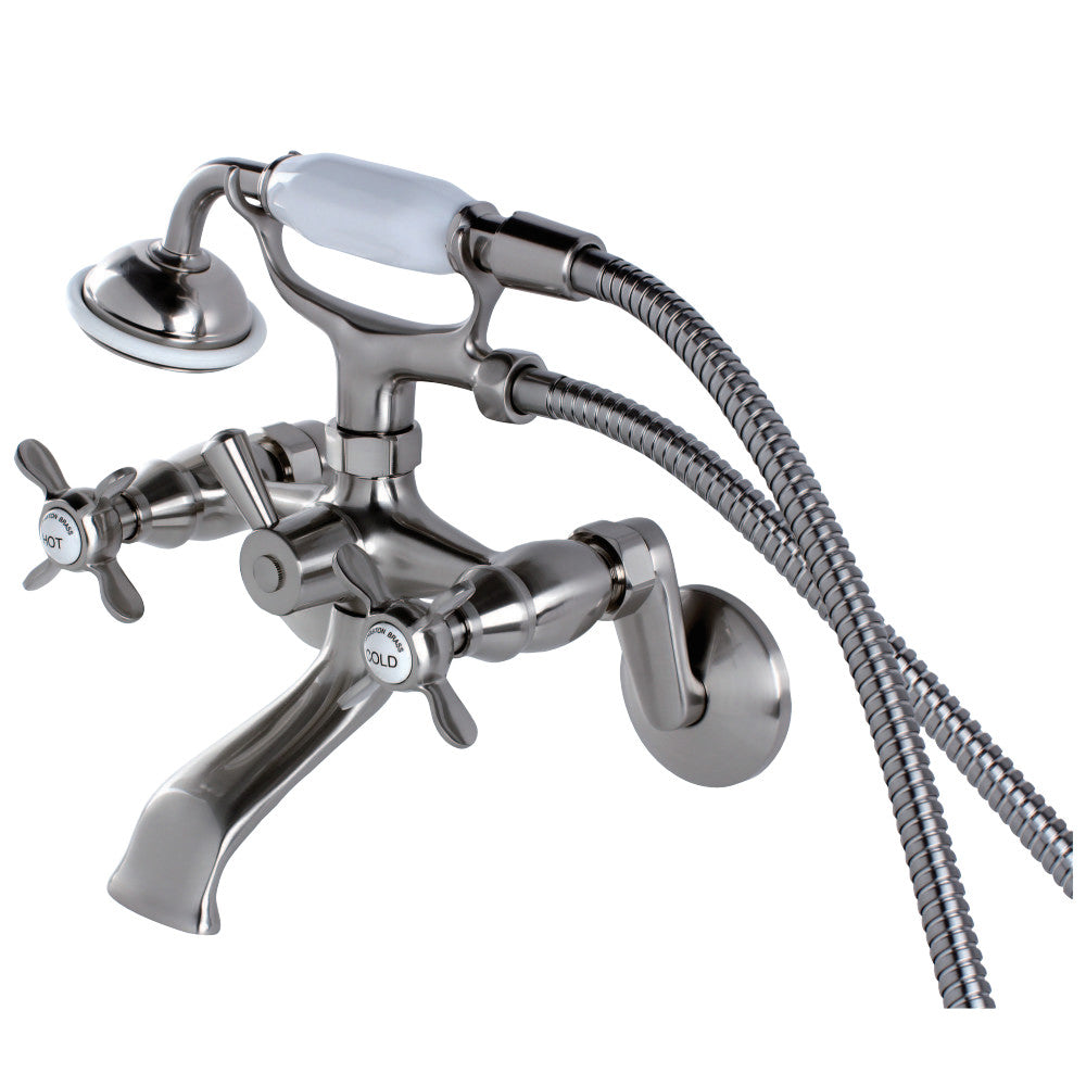 Kingston Brass KS286SN Essex Wall Mount Clawfoot Tub Faucet with Hand Shower, Brushed Nickel - BNGBath