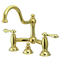 Thumbnail for Kingston Brass KS3912AL Restoration Bathroom Bridge Faucet, Polished Brass - BNGBath