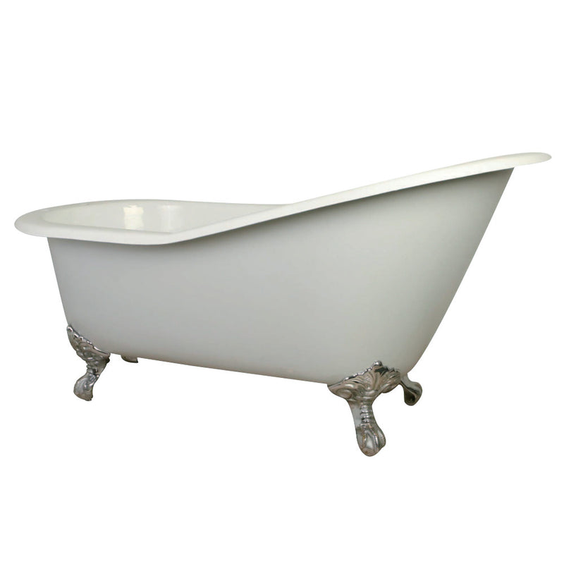 Aqua Eden VCT7D653129B1 61-Inch Cast Iron Single Slipper Clawfoot Tub with 7-Inch Faucet Drillings, White/Polished Chrome - BNGBath