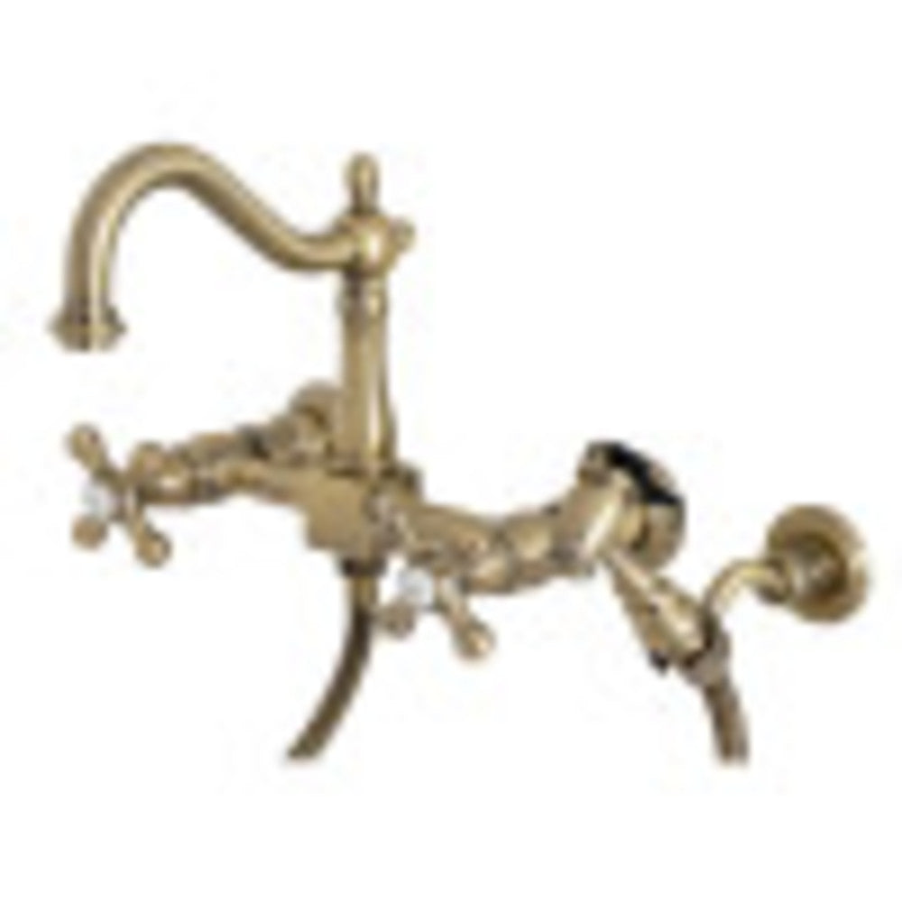 Kingston Brass KS1263AXBS Heritage Wall Mount Bridge Kitchen Faucet with Brass Sprayer, Antique Brass - BNGBath