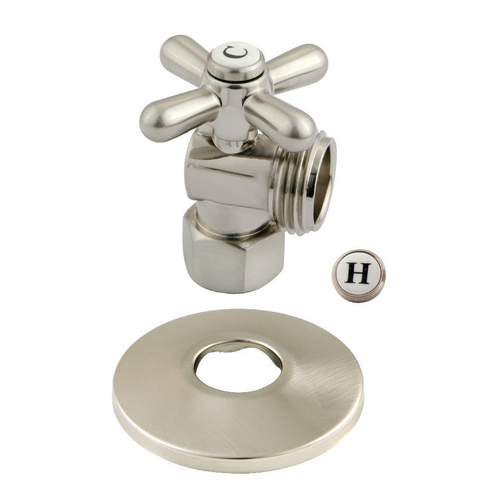 Kingston Brass CC13008XK 1/2-Inch IPS X 3/4-Inch Hose Thread Quarter-Turn Angle Stop Valve with Flange, Brushed Nickel - BNGBath