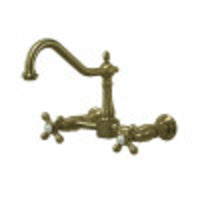 Thumbnail for Kingston Brass KS1243AX Heritage Two-Handle Wall Mount Bridge Kitchen Faucet, Antique Brass - BNGBath
