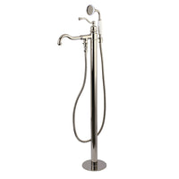 Thumbnail for Kingston Brass KS7136ABL English Country Freestanding Tub Faucet with Hand Shower, Polished Nickel - BNGBath