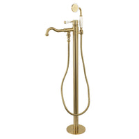 Thumbnail for Kingston Brass KS7137DPL Paris Freestanding Tub Faucet with Hand Shower, Brushed Brass - BNGBath